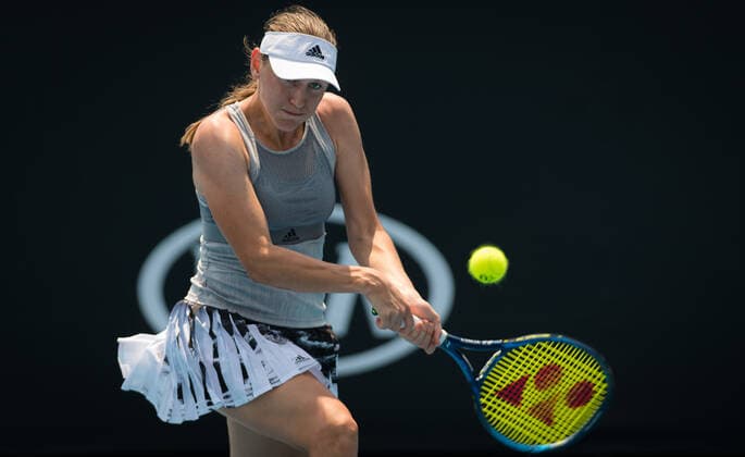 January 18, 2020, Melbourne, AUSTRALIA: Kaja Juvan of Slovenia in action during the final qualifications round at the 2020 Australian Open Grand Slam tennis tournament against Natalia Vikhlyantseva of Russia 2020 Australian Open, Tennis, Melbourne, Australia, Jan 18 - ZUMAa181 20200118_zaa_a181_086 Copyright: xAFP7x