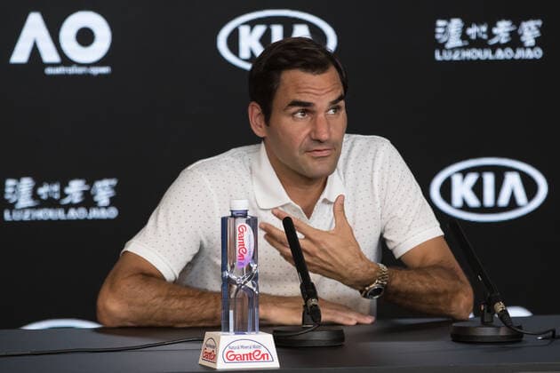 (200118) -- MELBOURNE, Jan. 18, 2020 -- Switzerland s Roger Federer answers questions during a press conference, PK, Pressekonferenz ahead of the Australian Open tennis championship in Melbourne, Australia, Jan. 18, 2020. ) (SP)AUSTRALIA-MELBOURNE-TENNIS-AUSTRALIAN OPEN-PRESS CONFERENCE ZhuxHongye 