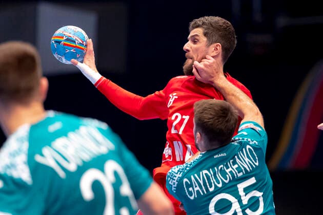Ondrej Zdrahala No 27, Czech Republic vs. Vadim Gayduchenko No 95, Belarus Belarus vs. Czech Republic, Handball, Main Round, EHF Euro 2020, 18 01 20 Vienna Vienna Austria Copyright: xAgentur54Gradx xFelixxKoenigx