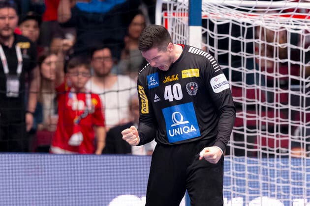 Thomas Eichberger No. 40, Austria is happy, Spain vs. Austria, Handball, main round, EHF Euro 2020, 18 01 20 Vienna Vienna Austria Copyright: xAgentur54Gradx xFelixxKoenigx