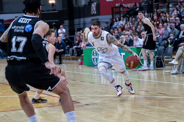 2. Barmer Basketball-Bundesliga ProA, Bayer Giants Leverkusen vs. ROEMERSTROM Gladiators Trier; Leverkusen, 19.01.2020 Nino Celebic (Bayer Giants Leverkusen 01), 2. Barmer Basketball-Bundesliga ProA, Bayer Giants Leverkusen vs. ROEMERSTROM Gladiators Trier am 19.01.2020 in der Ostermann Arena, Leverkusen, (Nordrhein-Westfalen) *** 2 Barmer Basketball Bundesliga ProA, Bayer Giants Leverkusen vs ROEMERSTROM Gladiators Trier Leverkusen, 19 01 2020 Nino Celebic Bayer Giants Leverkusen 01 , 2 Barmer Basketball Bundesliga ProA, Bayer Giants Leverkusen vs ROEMERSTROM Gladiators Trier on 19 01 2020 in the Ostermann Arena, Leverkusen, North Rhine-Westphalia Copyright: xBEAUTIFULxSPORTS Mueller-Laschetx