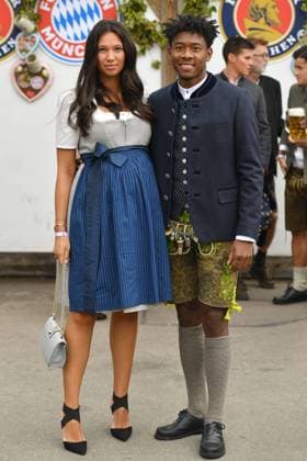 David Alaba and his girlfriend Shalimar Heppner in Bavarian costume, lederhosen Dirndl Football FC Bayern Mu enchen, traditional Oktoberfest visit to the Kaefer Schenke, on 06 10 2019 in Munich Germany