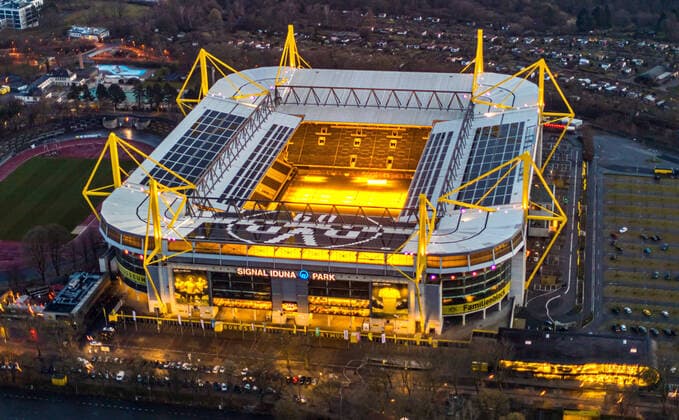 Aerial view, Signal Iduna Park, SignalIdunaPark, Westfalenstadion, BVB, Bundesliga Stadium, , Dortmund, Ruhr Area, North Rhine-Westphalia, Germany ATTENTIONxMINDESTHONORARx60xEURO !ACHTUNGxMINDESTHONORARx60xEURO!