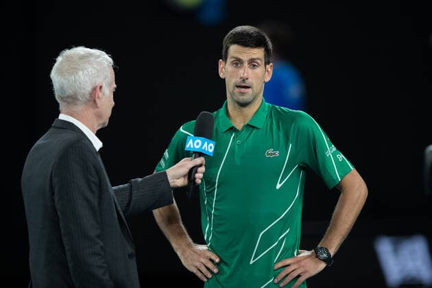 Tennis legend John Mcenroe interviews Novak Djokovic of Serbia during the first round match at the ATP, Tennis Herren Australian Open 2020 at Melbourne Park, Melbourne, Australia on 20 January 2020. Copyright: xPeterxDovganx 26030179