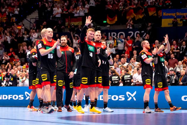 The German team rejoices after the victory of Austria vs. Germany, Handball, main round, EHF Euro 2020, 20 01 20 Vienna Vienna Austria Copyright: xAgentur54Gradx xFelixxKoenigx