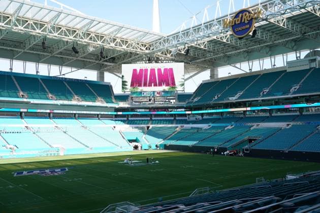 Interior of the Hard Rock Stadium during the preparations for the Super Bowl LIV on February 2 between the Kansas City Chiefs and San Francisco 49ers 22 01 2020 SB LIV at the Hard Rock Stadium Miami