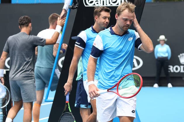 Kevin Krawietz bright hair and Andreas Mies dark hair , GER, , during first doubles round of 2020 Australian Open in Melbourne, 22 01 2020