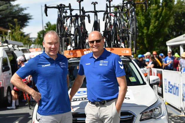 Sport Bilder des Tages CYCLING TOUR DOWN UNDER, Team NTT sports director Lars Michaelsen (left) and Team NTT co-owner Bjarne Riis (right) during stage two of the Tour Down Under from Woodside to Stirling in South Australia, Wednesday, January 22, 2020. ( NO ARCHIVING, EDITORIAL USE ONLY, NO USE IN BOOKS WITHOUT CONSENT ADELAIDE SA AUSTRALIA  Copyright: xDAVIDxMARIUZx 20200122001443716518