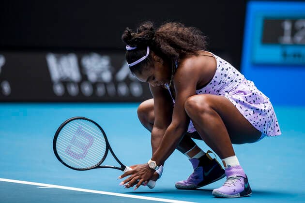 MELBOURNE, VIC - JANUARY 24: Serena Williams of the United States of America shows her frustration after losing a game during the third round of the 2020 Australian Open on January 24 2020, at Melbourne Park in Melbourne, Australia. (Photo by Jason Heidrich Icon Sportswire) TENNIS: JAN 24 Australian Open Icon2001240495