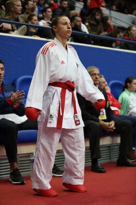 January 24, 2020, Paris, Ile-de-France, France: ALEXANDRA RECCHIA for France ahead of her Round of 32 of the Female Kumite -50kg at the WKF Karate Premier League during the Open de Paris 2020 at the Stade Pierre de Coubertin, France Karate 2020, Premier League Paris, France - ZUMAc179 20200124_zep_c179_003 Copyright: xMickaelxChavetx