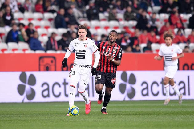 23 ADRIEN HUNOU (REN) - 25 WYLAN CYPRIEN (NICE) FOOTBALL : Nice vs Rennes - Ligue 1 Conforama - 24 01 2020 FEP Panoramic 