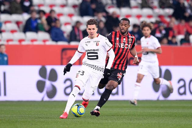 23 ADRIEN HUNOU (REN) - 25 WYLAN CYPRIEN (NICE) FOOTBALL : Nice vs Rennes - Ligue 1 Conforama - 24 01 2020 FEP Panoramic 