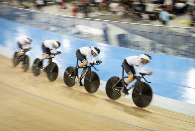 January 24, 2020, Milton, Ontario, Canada: The German women competing during first round of team pursuit at the Tissot Track cycling, Rad, Radsport, Bahnrad, Bahn World Cup in Milton, Ontario on Friday, January 24, 2020. Cycling 2020 - Tissot Track Cycling World Cup - Canada - ZUMAp131 20200124_zap_p131_015 Copyright: xPeterxPowerx