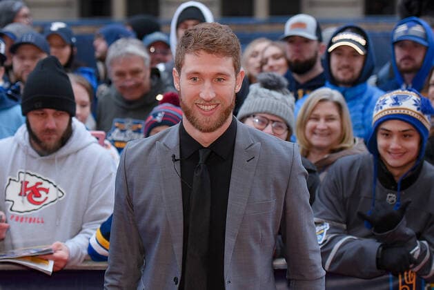 Jan 24, 2020: Metropolitan Division defensemen Jaccob Slavin of the Carolina Hurricanes (74) during the National Hockey League Red Carpet for the All Star Weekend held at the Enterprise Center in St. Louis City, MO CSM NHL, Eishockey Herren, USA 2020: NHL All Star Red Carpet Arrival Jan 24 - ZUMAc04_ 20200124_zaf_c04_572 Copyright: xRichardxUlreichx