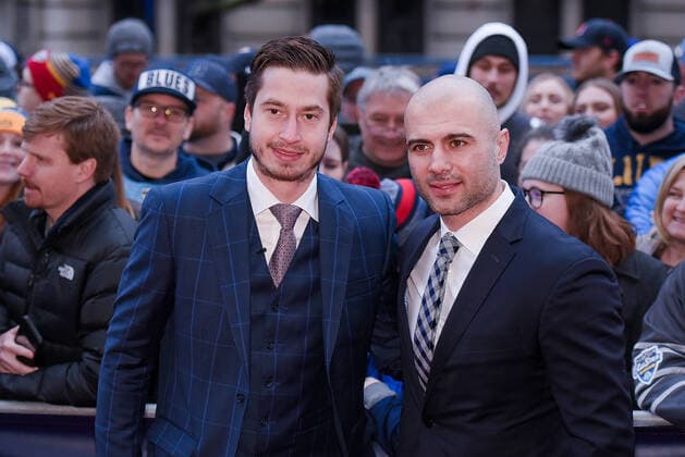 Jan 24, 2020: Pacific Division goaltender David Rittich of the Calgary Flames (33) and Pacific Division defensemen Mark Giordano of the Calgary Flames (5) during the National Hockey League Red Carpet for the All Star Weekend held at the Enterprise Center in St. Louis City, MO CSM NHL, Eishockey Herren, USA 2020: NHL All Star Red Carpet Arrival Jan 24 - ZUMAc04_ 20200124_zaf_c04_582 Copyright: xRichardxUlreichx