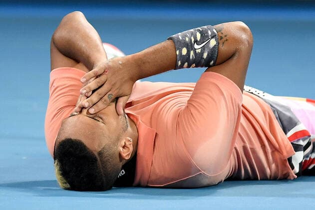AUSTRALIAN OPEN DAY 6, Nick Kyrgios of Australia celebrates after winning his third round match against Karen Kachanov of Russia on day six of the Australian Open tennis tournament at Melbourne Arena in Melbourne, Saturday, January 25, 2020.( NO ARCHIVING, EDITORIAL USE ONLY, NO USE IN BOOKS WITHOUT CONSENT MELBOURNE VIC AUSTRALIA  Copyright: xLUKASxCOCHx 20200125001444429251