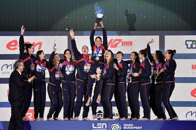 SPAIN ESP Gold Medal RUSSIA RUS Silver Medal HUNGARY HUN Bronze Medal Budapest 25 01 2020 Duna Arena Women Medal Ceremony XXXIV LEN European Water polo, Wasserball Championships 2020 Photo © Andrea Staccioli Deepbluemedia Insidefoto andreaxstaccioli