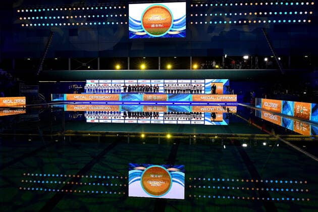 SPAIN ESP Gold Medal RUSSIA RUS Silver Medal HUNGARY HUN Bronze MEdal Budapest 25 01 2020 Duna Arena Women Medal Ceremony XXXIV LEN European Water polo, Wasserball Championships 2020 Photo © Andrea Staccioli Deepbluemedia Insidefoto andreaxstaccioli