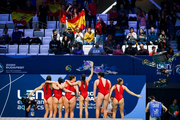 Spain ESP celebration ESP - Spain (white caps) Vs. RUS Russia (blue caps) Women Budapest 25 01 2020 Duna Arena XXXIV LEN European Water polo, Wasserball Championships 2020 Photo Â©Pasquale Mesiano Deepbluemedia Insidefoto PasqualexMesiano