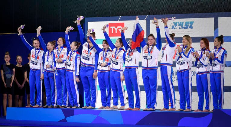 Silver Medal Team RUS Russia Podium Ceremonies Budapest 25 01 2020 Duna Arena XXXIV LEN European Water polo, Wasserball Championships 2020 Photo Â©Pasquale Mesiano Deepbluemedia Insidefoto PasqualexMesiano