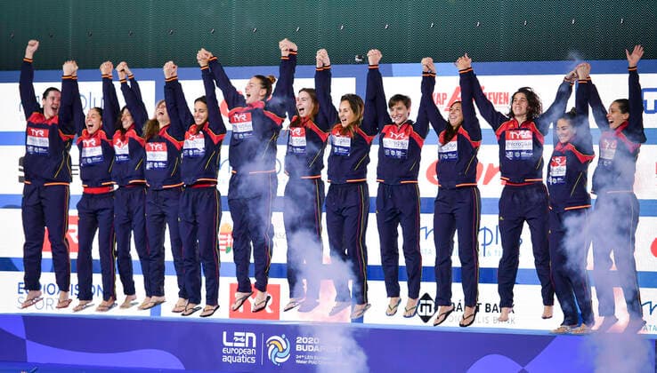 Team ESP Spain Gold Medal Podium Ceremonies Budapest 25 01 2020 Duna Arena XXXIV LEN European Water polo, Wasserball Championships 2020 Photo Â©Pasquale Mesiano Deepbluemedia Insidefoto PasqualexMesiano