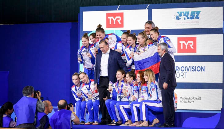 Silver Medal Team RUS Russia Podium Ceremonies Budapest 25 01 2020 Duna Arena XXXIV LEN European Water polo, Wasserball Championships 2020 Photo Â©Pasquale Mesiano Deepbluemedia Insidefoto PasqualexMesiano