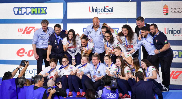 Team Hungary HUN Bronze Medal Podium Ceremonies Budapest 25 01 2020 Duna Arena XXXIV LEN European Water polo, Wasserball Championships 2020 Photo Â©Pasquale Mesiano Deepbluemedia Insidefoto PasqualexMesiano