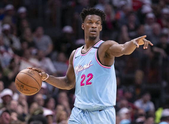 January 24, 2020, Miami, FL, USA: The Miami Heat s Jimmy Butler directs from the court in the first quarter against the Los Angeles Clippers at the AmericanAirlines Arena in Miami on Friday, Jan. 24, 2020. The Clippers won, 122-117. LA Clippers at Miami - ZUMAm67_ 20200124_zaf_m67_043 Copyright: xAlxDiazx
