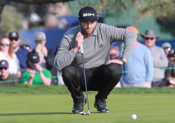 January 25, 2020, San Diego, CA, USA: Jon Rahm lines up a putt on the 17th green of the South Course during the third round of the Farmers Insurance Open at the Torrey Pines Golf Course on Saturday, Jan. 25, 2020, in San Diego. In his adopted hometown, Rahm has shot at second Farmers Open title - ZUMAm67_ 20200125_zaf_m67_015 Copyright: xHaynexPalmourxIvx