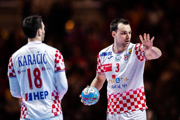 200126 Igor Karacic and Marino Maric of Croatia during the EHF European Handball Championship final between Spain and Croatia on January 26, 2020 in Stockholm,  Copyright: JESPERxZERMAN BB200126JZ007