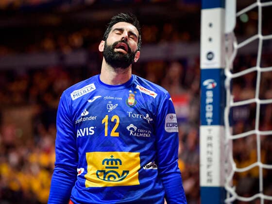 Spain s goal keeper Rodrigo Rodal Corrales reacts during the Men s European Handball Championship final match between Spain and Croatia in Stockholm, Sweden, on Jan 26, 2020 Stockholm Sverige HANDBALL x10040x,  Copyright: xAndersxWiklund TTx EHF HANDBALL FINAL ESP-CRO