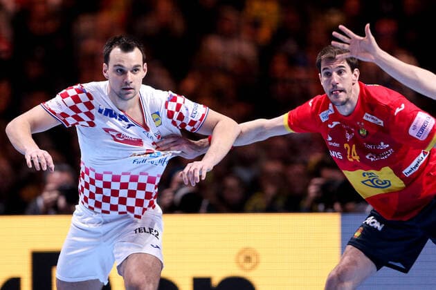 Spain v Croatia - Final - Men s EHF EURO 2020 Marino Maric of Croatia and Viran Morros De Argila of Spain during the Men s EHF EURO 2020 final match between Spain and Croatia at Tele2 Arena in Stockholm, Sweden on January 26, 2020. Photo by Luka Stanzl PIXSELL LukaxStanzl PIXSELL