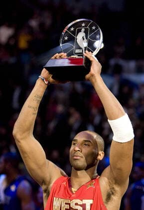 February 20, 2011, Los Angeles, CALIFORNIA, USA: Kobe Bryant, 41, dies in helicopter crash in Calabasas, California today Sunday 26 January 2020.West All Star Kobe Bryant of the Los Angeles Lakers holds up the MVP trophy after the NBA, Basketball Herren, USA All-Star basketball game in Los Angeles, February 20, 2011. The West won the game 148 to 143.ARMANDO ARORIZO PI USA News - February 20, 2011 - ZUMAa60_ 96444453st Copyright: xArmandoxArorizo Pix