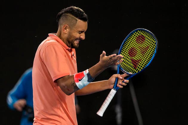 MELBOURNE, VIC - JANUARY 27: Nick Kyrgios of Australia shows his frustration after losing a point during the fourth round of the 2020 Australian Open on January 27 2020, at Melbourne Park in Melbourne, Australia. (Photo by Jason Heidrich Icon Sportswire) TENNIS: JAN 27 Australian Open Icon2001271898