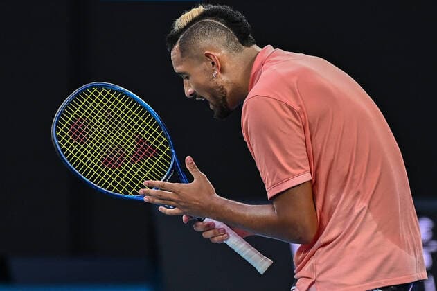 (200127) -- MELBOURNE, Jan. 27, 2020 -- Nick Kyrgios of Australia reacts during the Men s Singles 4th Round match between Rafael Nadal of Spain and Nick Kyrgios of Australia at the Australian Open tennis championship in Melbourne, Australia, Jan. 27, 2020. ) (SP)AUSTRALIA-MELBOURNE-TENNIS-AUSTRALIAN OPEN-DAY 8 ZhuxWei 