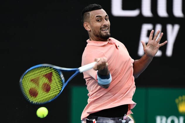 (200127) -- MELBOURNE, Jan. 27, 2020 -- Nick Kyrgios of Australia returns a shot during the Men s Singles 4th Round match between Rafael Nadal of Spain and Nick Kyrgios of Australia at the Australian Open tennis championship in Melbourne, Australia, Jan. 27, 2020. ) (SP)AUSTRALIA-MELBOURNE-TENNIS-AUSTRALIAN OPEN-DAY 8 ZhuxWei 