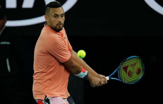 27th January 2020; Melbourne Park, Melbourne, Victoria, Australia; Australian Open Tennis, Day 8; Nick Kyrgios of Australia returns during his match against Rafael Nadal of Spain  ActionPlus12207413 NaFoto