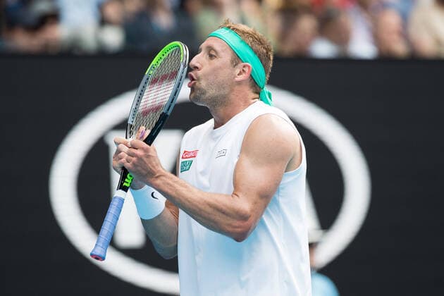 Tennys Sandgren of USA playing Roger Federer of Switzerland in a five set thriller during the Quarter Finals match at the ATP, Tennis Herren Australian Open 2020 at Melbourne Park, Melbourne, Australia on 28 January 2020. Copyright: xPeterxDovganx 26031423