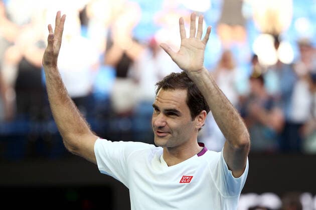 AUSTRALIAN OPEN DAY 9, Roger Federer of Switzerland gestures after winning his fifth round match against Tennys Sandgren of the USA on day nine of the Australian Open tennis tournament at Rod Laver Arena in Melbourne, Tuesday, January 28, 2020. ( NO ARCHIVING, EDITORIAL USE ONLY, NO USE IN BOOKS WITHOUT CONSENT MELBOURNE VIC AUSTRALIA  Copyright: xROBxPREZIOSOx 20200128001445169182