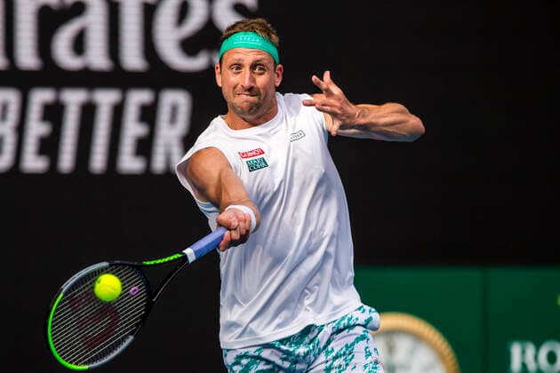 MELBOURNE, VIC - JANUARY 28: Tennys Sandgren of the United States of America returns the ball during the quarterfinals of the 2020 Australian Open on January 28 2020, at Melbourne Park in Melbourne, Australia. (Photo by Jason Heidrich Icon Sportswire)MELBOURNE, VIC - JANUARY 28: TENNIS: JAN 28 Australian Open Icon2001281219