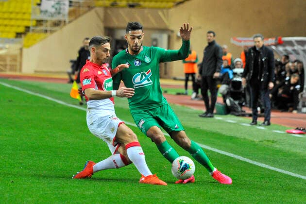 Denis Bouanga (AS Saint Etienne) - Ruben Aguilar (AS Saint Etienne) FOOTBALL : AS Monaco vs AS Saint Etienne - Coupe de France - Monaco - 28 01 2020 NorbertScanella PanoramiC 