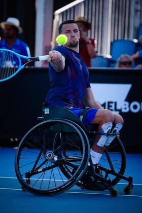 Belgian Joachim Gerard pictured during the tennis match between Belgian Joachim Gerard and Australian Ben Weekes ATP, Tennis Herren 21), in the Men s Wheelchair Singles Quarterfinals match, at the Australian Open tennis Grand Slam, Wednesday 29 January 2020 in Melbourne Park, Melbourne, Australia. PATRICKxHAMILTON  x2464876x