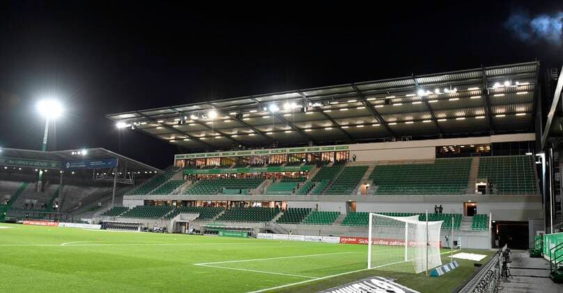 28 01 2020 Football Season 2019 2020 2 Football Bundesliga 19 Matchday SpVgg Greuther Fürth Kleeblatt FC Sankt St Pauli Hamburg DFL regulations prohibit any use of photographs as image sequences and or quasi video Impression Stadium Tribune Main Tribune Floodlight Arena Sportstätte