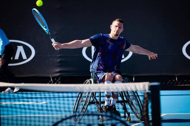 Belgian Joachim Gerard pictured during the tennis match between Belgian Joachim Gerard and Australian Ben Weekes ATP, Tennis Herren 21), in the Men s Wheelchair Singles Quarterfinals match, at the Australian Open tennis Grand Slam, Wednesday 29 January 2020 in Melbourne Park, Melbourne, Australia. PATRICKxHAMILTON  x2464900x