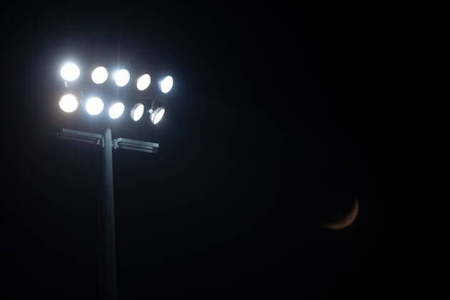 Osnabrück, Germany 29 01 2020 2 Bundesliga 2019 2020 VfL Osnabrück vs SV Sandhausen Symbol Moon and Floodlight DFL regulations prohibit any use of photographs as image sequences and or quasi video Osnabrück Niedersachsen Germany Stadium at Bremer Brücke