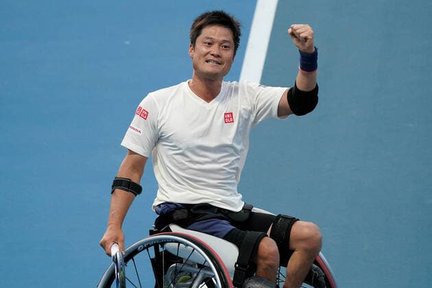 AUSTRALIAN OPEN DAY 11, Shingo Kunieda of Japan celebrates after winning his wheelchair singles semi final against Alfie Hewitt of Great Britain on day11 of the Australian Open tennis tournament in Melbourne, Thursday, January 30, 2020. ( NO ARCHIVING, EDITORIAL USE ONLY, NO USE IN BOOKS WITHOUT CONSENT MELBOURNE VIC AUSTRALIA  Copyright: xNATASHAxMORELLOx 20200130001445665905