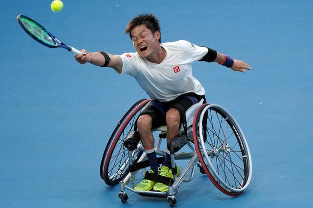 AUSTRALIAN OPEN DAY 11, Shingo Kunieda of Japan plays a return shot during his wheelchair singles semi final against Alfie Hewitt of Great Britain on day11 of the Australian Open tennis tournament in Melbourne, Thursday, January 30, 2020. ( NO ARCHIVING, EDITORIAL USE ONLY, NO USE IN BOOKS WITHOUT CONSENT MELBOURNE VIC AUSTRALIA  Copyright: xNATASHAxMORELLOx 20200130001445666014