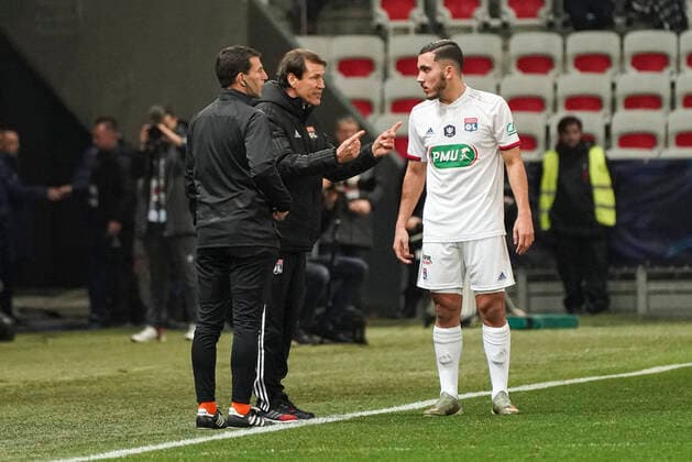 Rudi Garcia (entraineur de l equipe de Lyon) - Mathis Cherki (Lyon) FOOTBALL : OGC Nice vs Lyon - Coupe de France - Nice - 30 01 2020 NorbertScanella PanoramiC 