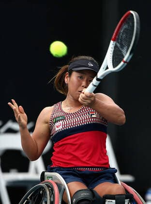 AUSTRALIAN OPEN DAY 12, Yui Kamiji of Japan plays a forehand during her wheelchair doubles final with Jordanne Whiley of Great Britain against Diede De Groot of the Netherlands and Anieke Van Koot of the Netherlands during day 12 of the Australian Open tennis tournament in Melbourne, Friday, January 31, 2020. ( NO ARCHIVING, EDITORIAL USE ONLY, NO USE IN BOOKS WITHOUT CONSENT MELBOURNE VIC AUSTRALIA  Copyright: xROBxPREZIOSOx 20200131001445872680