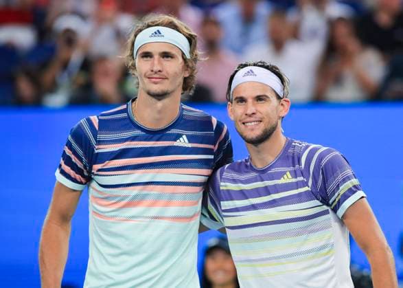 Alexander Zverev GER and Dominic Thiem AUT posing on the net for the photographers Tennis Australian Open 2020 Grand Slam ATP WTA Melbourne Park Melbourne Victoria Australia 31 January 2020 Copyright: xJuergenxHasenkopfx